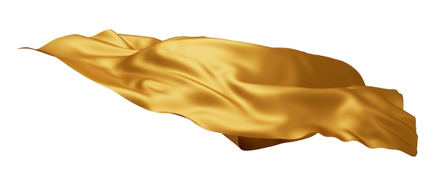 Золотая роскошная ткань, летящая на ветру, изолированная на белом