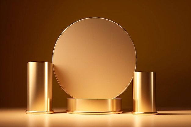 Photo golden luxury product cylindre display podiums on white background mockup