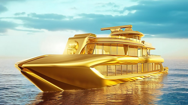 Golden Luxury Ship and Yard On Clean Blue Sky Background