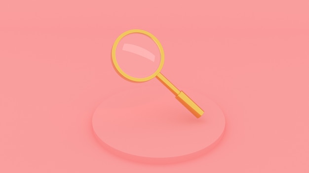 Photo golden magnifier on pink background 3d render