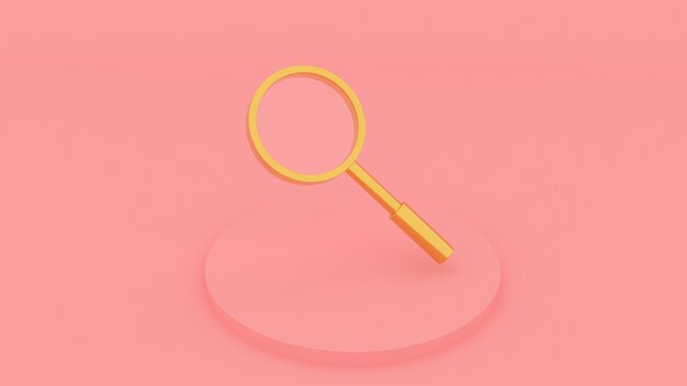 Photo golden magnifier on pink background 3d render