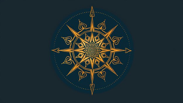 Golden mandala with a distressed texture on a dark blue background