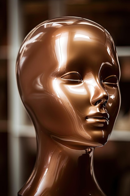 Golden mannequin head of a female model in sepia tone with shiny and captivating eyes Generative AI