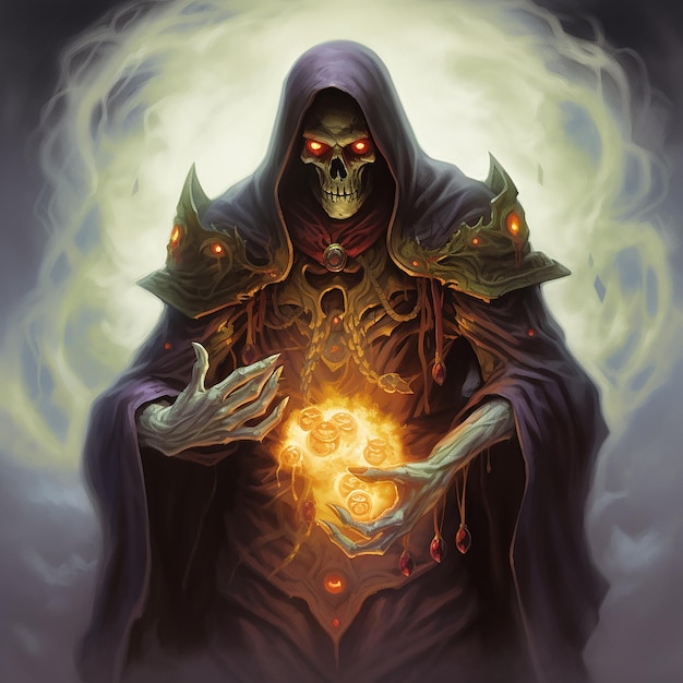 golden mask cultist godhood fantasy illustration dark black mask glowing eyes casting