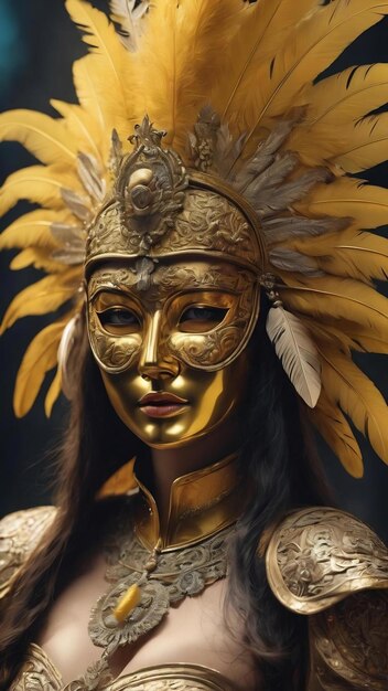 golden mask with yellow feathers