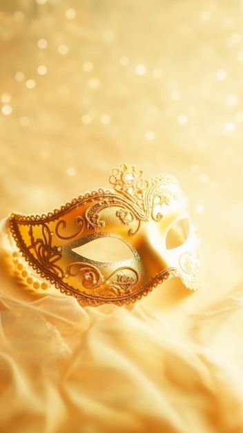 사진 반이는 금색 배경 에 장식 된 조각 이 있는 금색 마스크