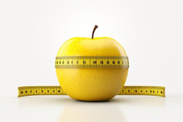 Photo the golden measure a vibrant yellow apple wrapped in a measuring tape on a white or clear surface png transparent background