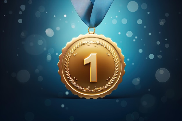 Photo golden medal with number one blue background generative ai