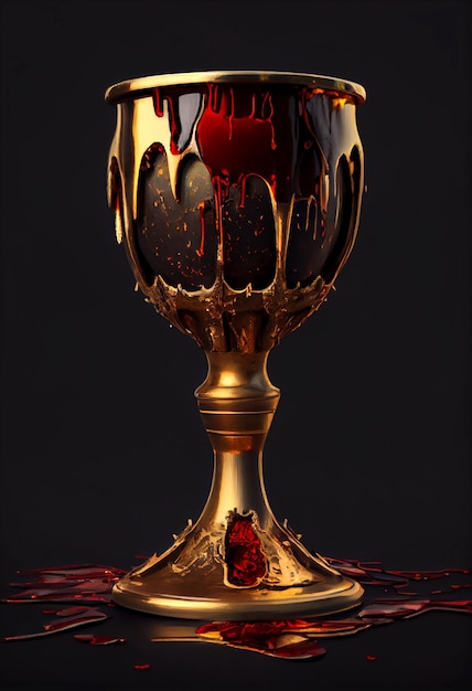 Golden medieval goblet with blood stains