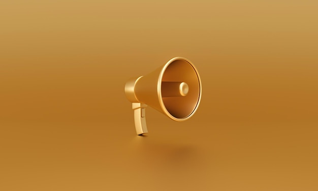 Golden megaphone on golden background 3d rendering