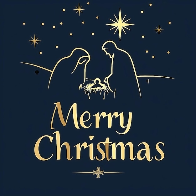Photo golden merry christmas text with nativity story scene