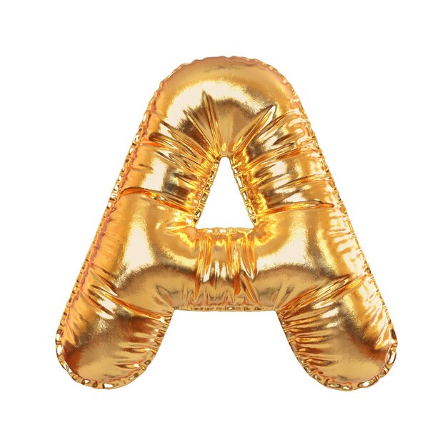 Фото Золотой металлический воздушный шар английская алфавитная буква а для праздничных текстов праздников 3d rendering