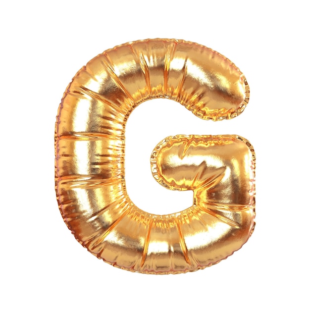 Foto golden metal balloon alfabeto inglese lettera g per vacanze di testo festive rendering 3d