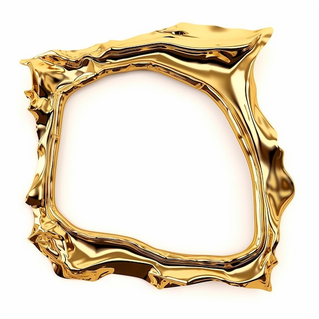 Foto cornice metallica dorata di una curva curva di una forma di fantasia su uno sfondo bianco gioco di colori