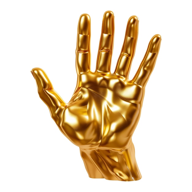 Golden metallic 3d human hand palm isolated on white background trendy creative design element