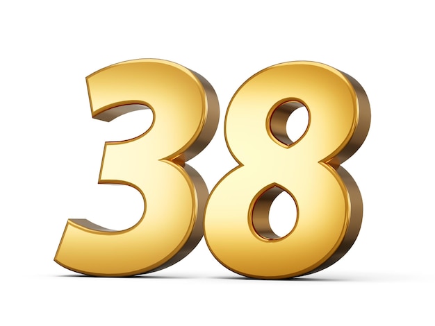 Photo golden metallic number 38 thirty eight white background 3d illustration