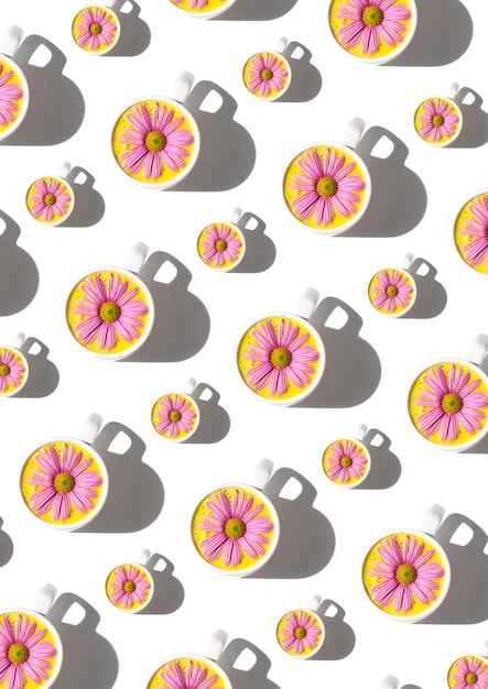 Golden milk pattern with pink daisy and white background