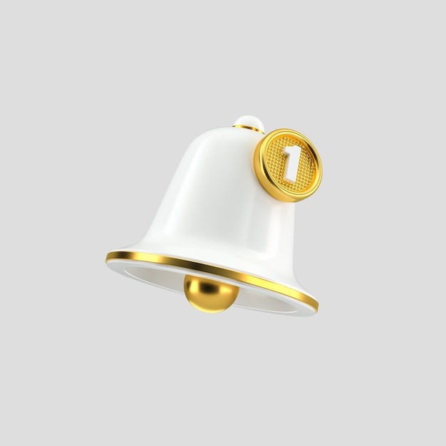 Photo golden minimal notification bell icon on isolated white background 3d illustration