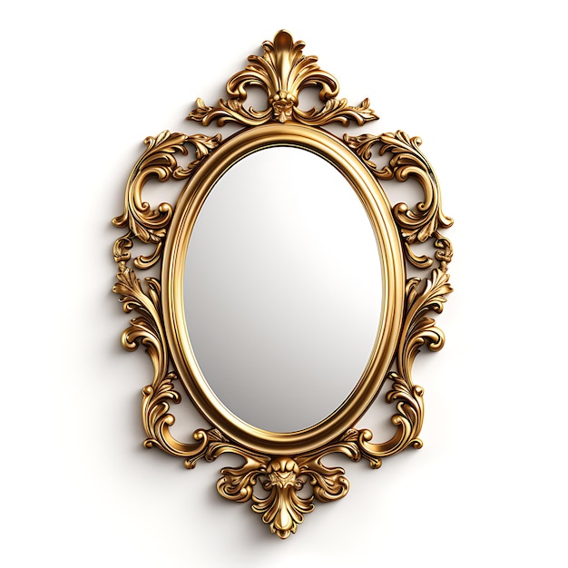 Photo golden mirror on white background