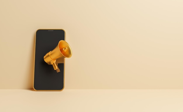 golden mobile phone with megaphone