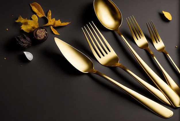 Golden and modern cutlery banner in set for guest generative ai