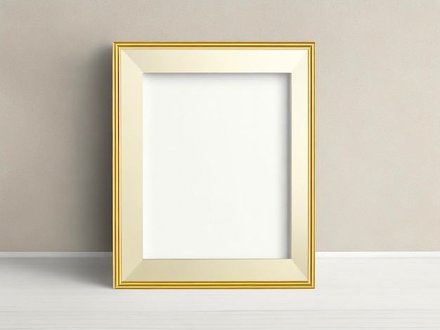 Golden modern picture frame on a shelf with plants