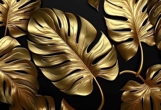 Photo golden monstera leaf banner design