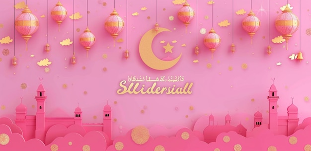 golden moon and mosque eid design