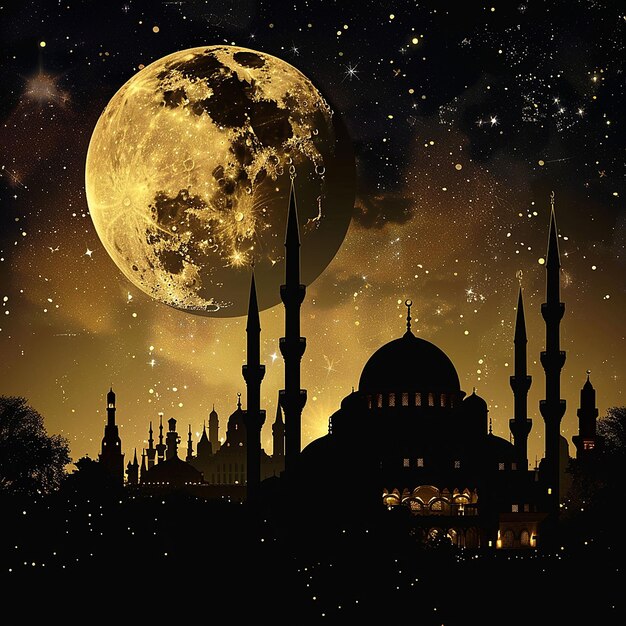 Golden Moonlit Mosque