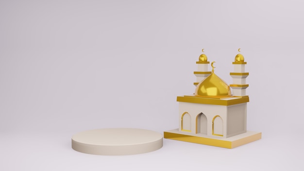 Golden mosque and beige podium