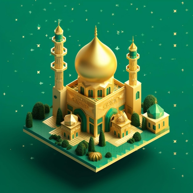 緑の背景に金色のモスク ランタン