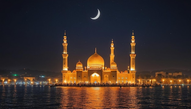 Foto notte di luna della moschea d'oro