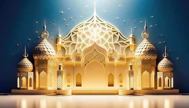 이슬람 종교 축제를 위한 황금 모스크와 사원 (Golden Mosque and Temple for Muslim Religious Celebrations)