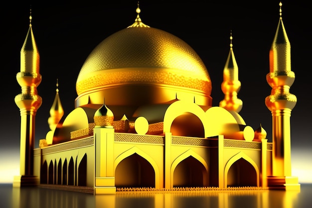 A golden mosque with a black background