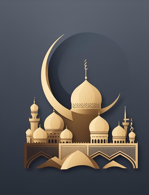 A golden mosque with a crescent moon and a crescent moon.