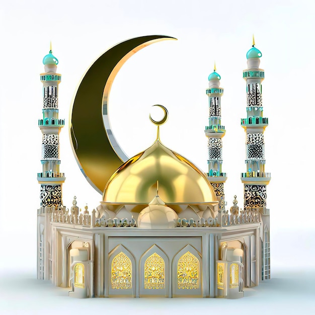 A golden mosque with a crescent on the top.