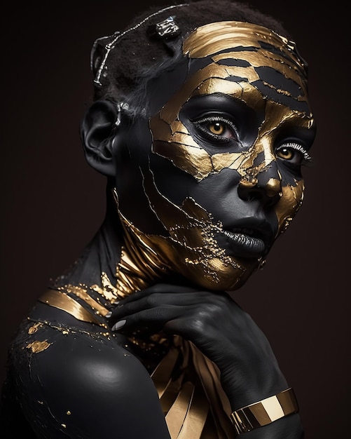 Golden mummy in black with golden costumes