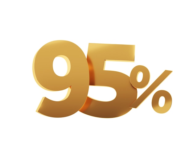 Photo golden ninety five percent on white background. 3d render illustration.