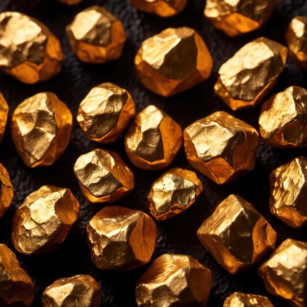 Photo golden nuggets on dark background raw precious gold