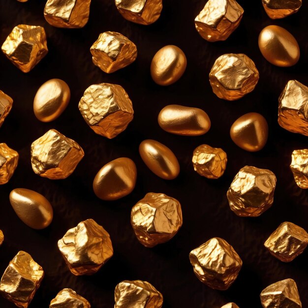 Golden nuggets on dark background raw precious gold