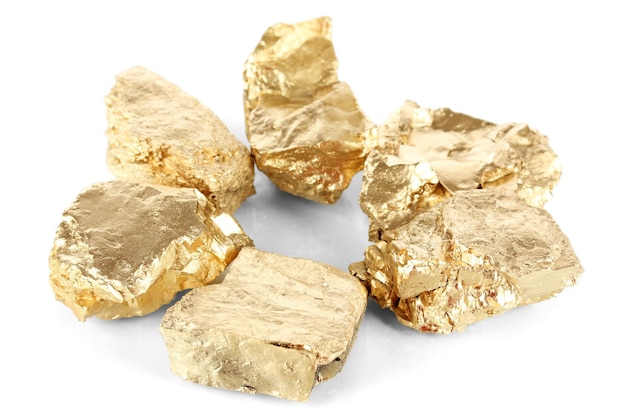 Golden nuggets isolated on white