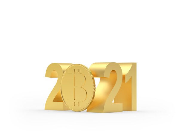 golden number 2021 with bitcoin coin