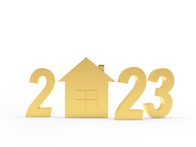 Golden number of New Year with house icon