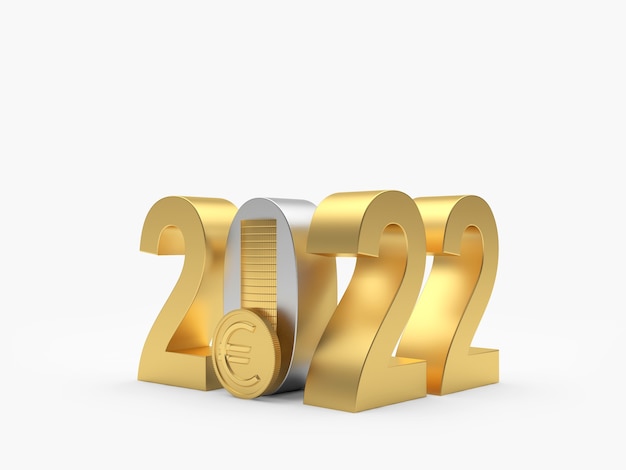 Golden number of new year with a stack of euro coins