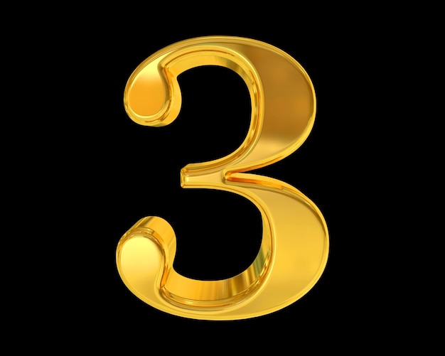 Premium Photo | Golden number three on a black isolated background