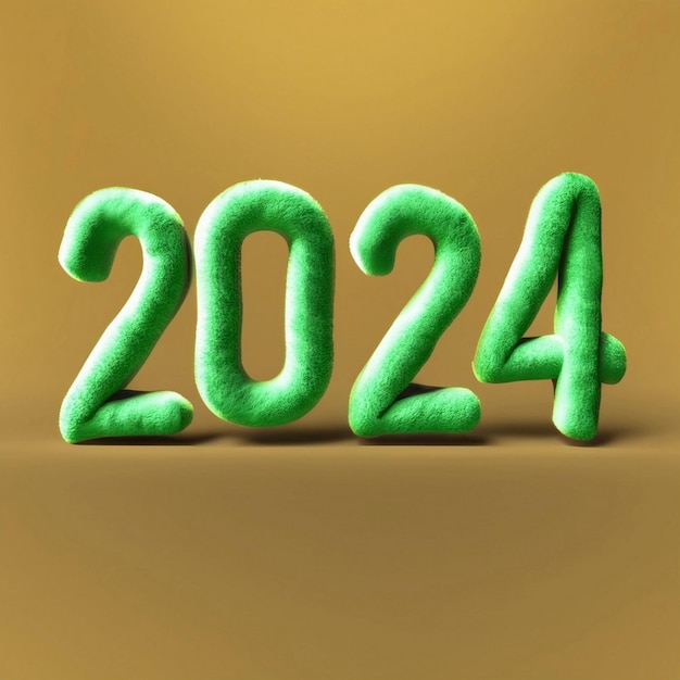 Golden numbers 2024 in perspective Volumetric figures New Year