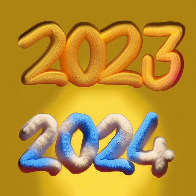 Golden numbers 2024 in perspective volumetric figures new year