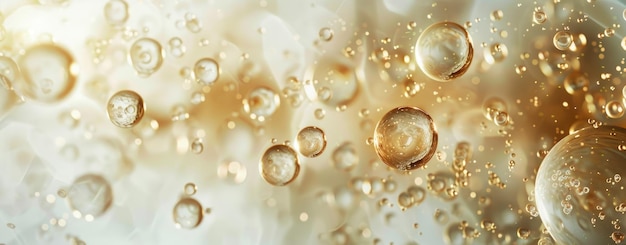 Golden Oil Bubbles Floating on a Transparent Surface