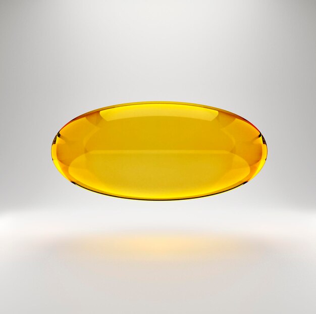 Golden oil capsule of vitamin A E Omega 3 or collagen of medical pill with fish fat or organic cosmetic oil on white background