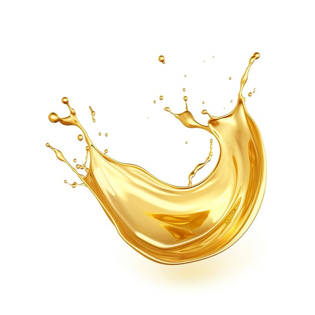 Golden Oil or Cosmetic essence splash isolated on white background 3d illustration